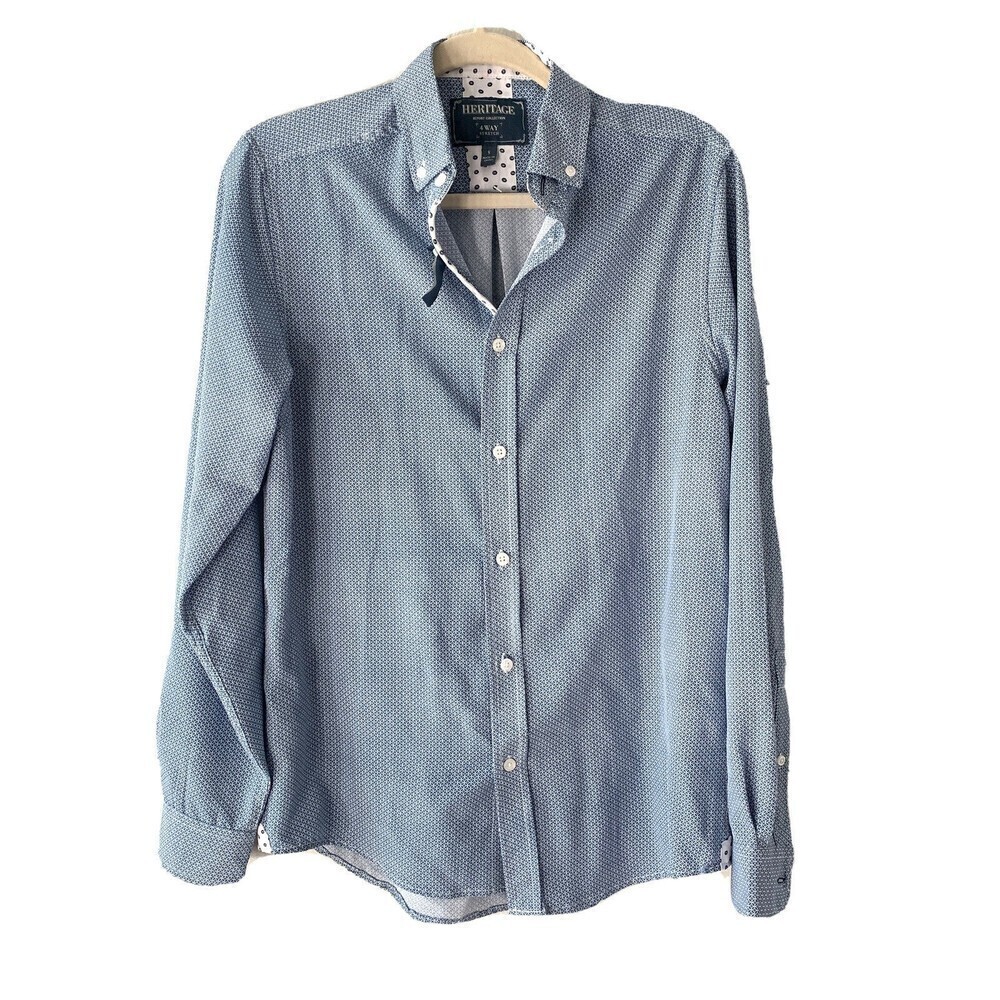 Heritage Report Collection Mens Size Small Blue Multi Print Button Down Shirt